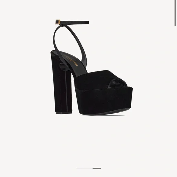 Saint Laurent Jodie Platform Heels in black velvet - Picture 3 of 4